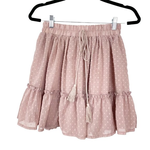 NWT Simplee Sz S Blush Pink Swiss Polka Dot Elastic Waist Balletcore‎ Skirt - Picture 2 of 8